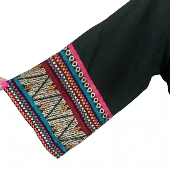 World Market Bohemian Embroidered Long Open Front Kimono Duster Aztec One Size - Picture 5 of 10